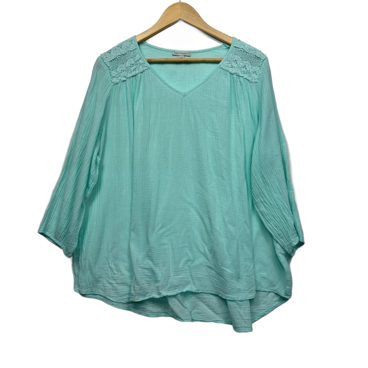 Target Aqua Blue Viscose Long Sleeve Boho Blouse Size 20 Lightweight