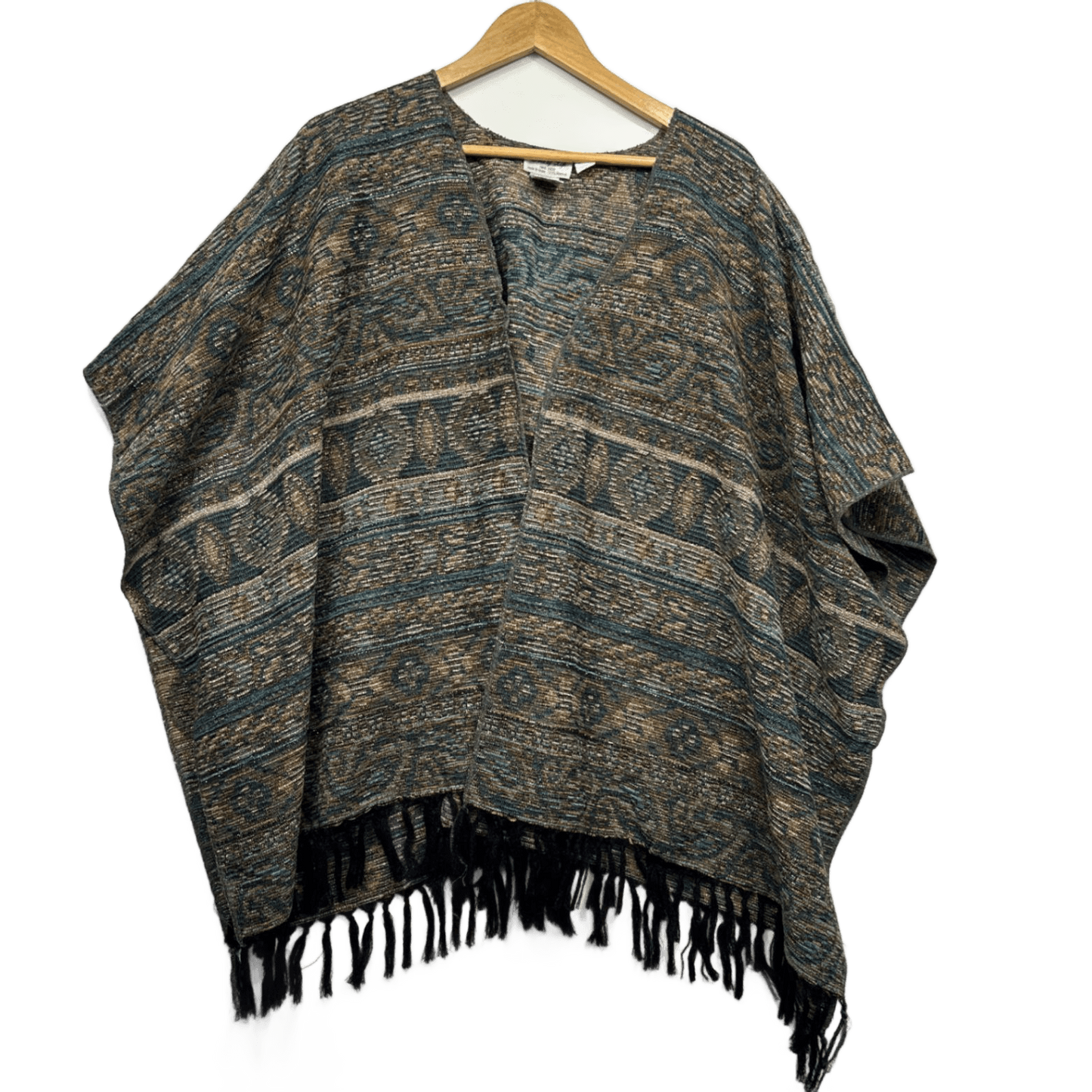 Tree of Life Poncho One Size (Fit up to 22+) Textured Rayon Short Sleeve Boho