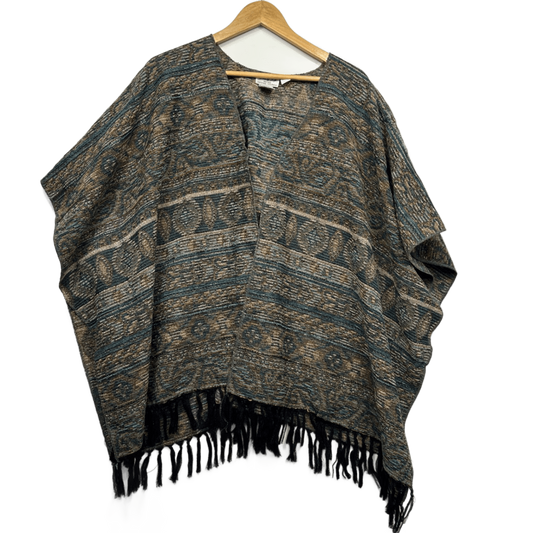 Tree of Life Poncho One Size (Fit up to 22+) Textured Rayon Short Sleeve Boho