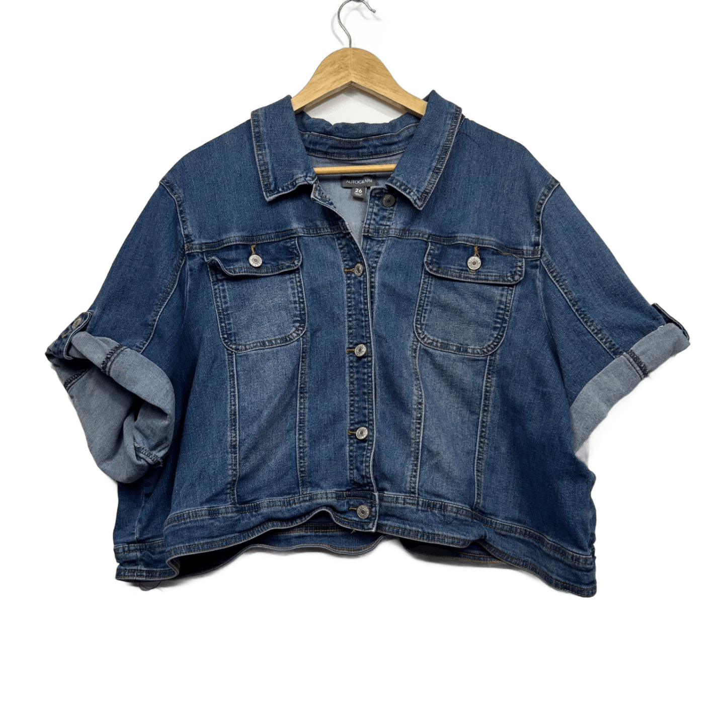 Autograph Denim Cropped Jacket Size 26 Short Sleeve Cover Up