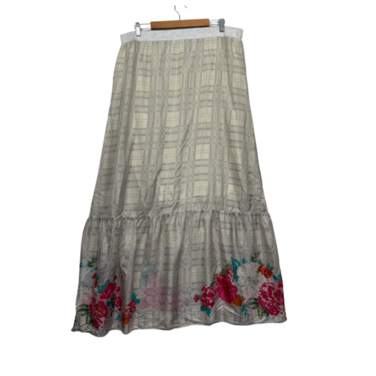Johnny Was Silk Maxi Skirt Size XL Lined Long Length Floral Check Boho Lined