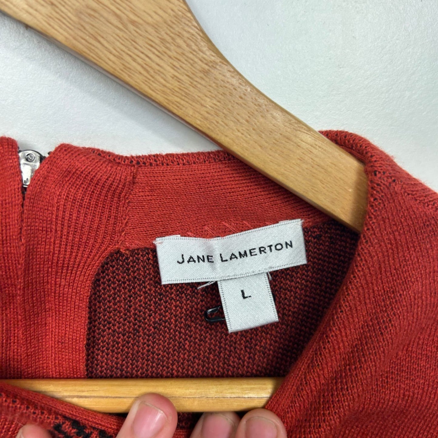 Jane Lamerton Rust Red Black Wool Blend Check Jumper Knit Top Size 14 Large