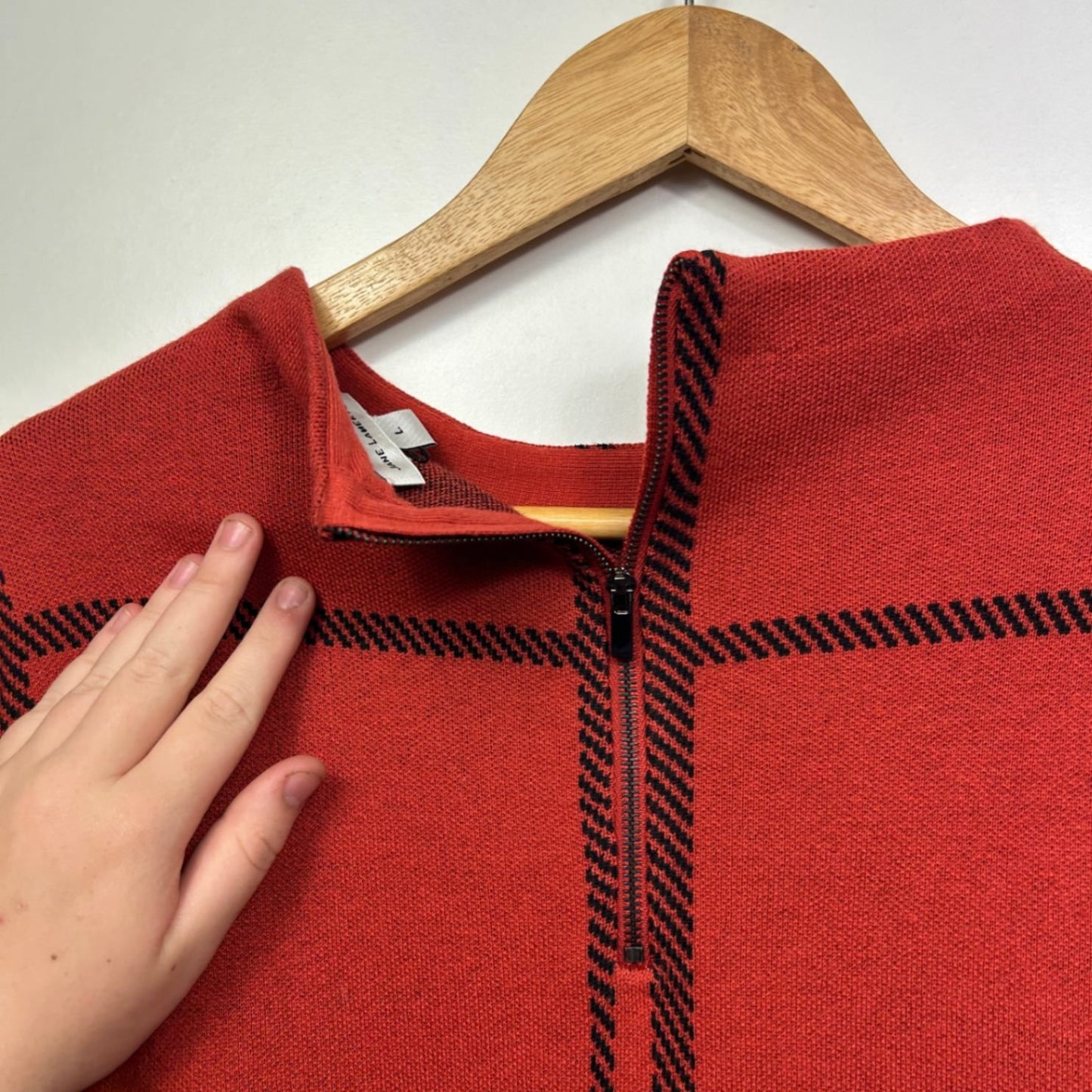 Jane Lamerton Rust Red Black Wool Blend Check Jumper Knit Top Size 14 Large