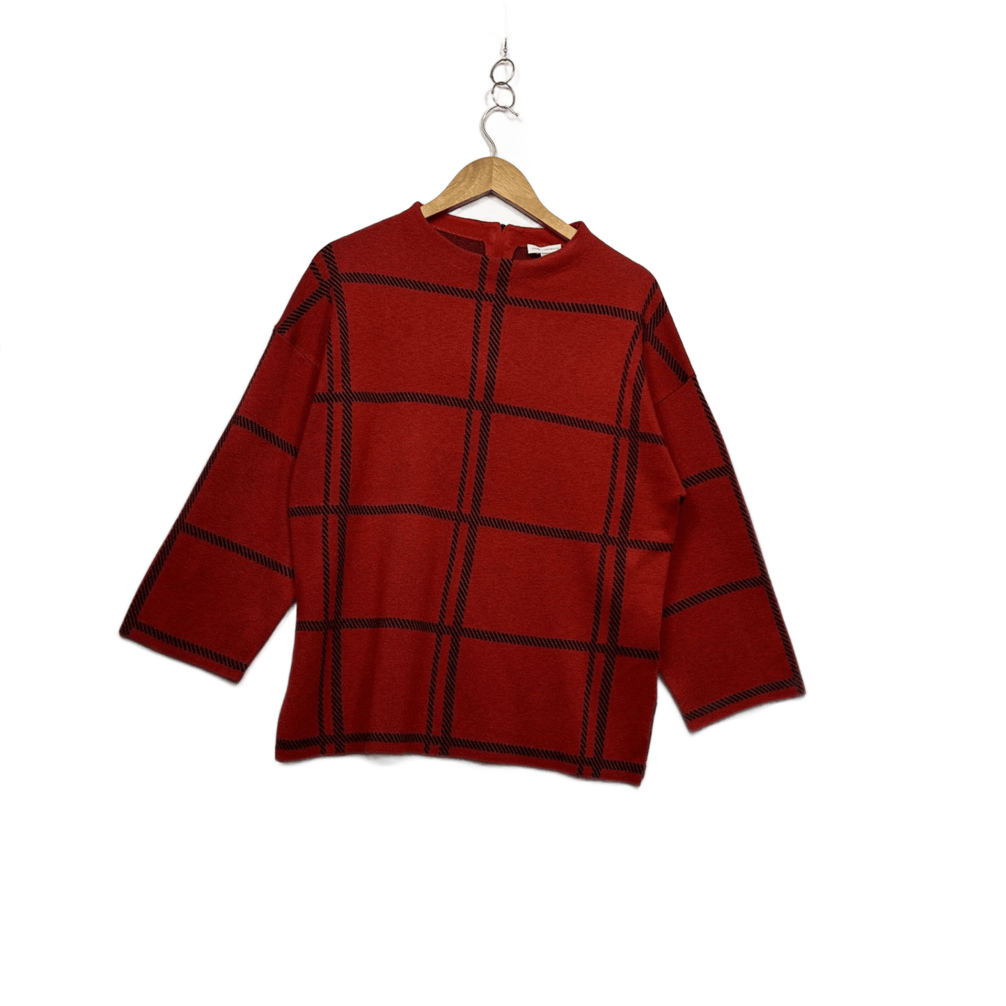 Jane Lamerton Rust Red Black Wool Blend Check Jumper Knit Top Size 14 Large