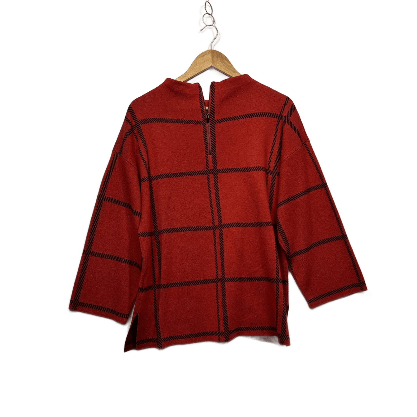Jane Lamerton Rust Red Black Wool Blend Check Jumper Knit Top Size 14 Large