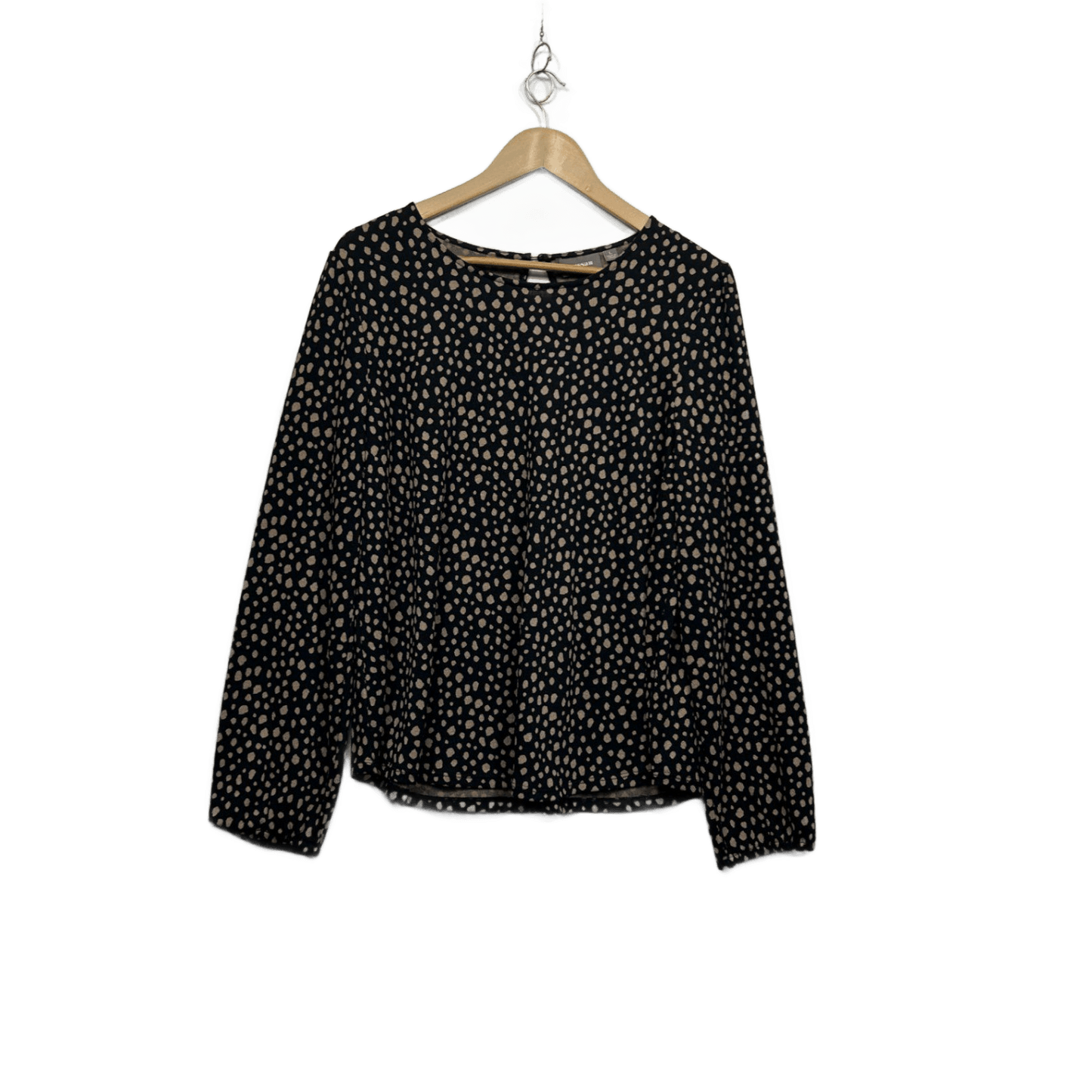 Sussan Womens Black Beige Long Sleeve Top Blouse Size 14 L