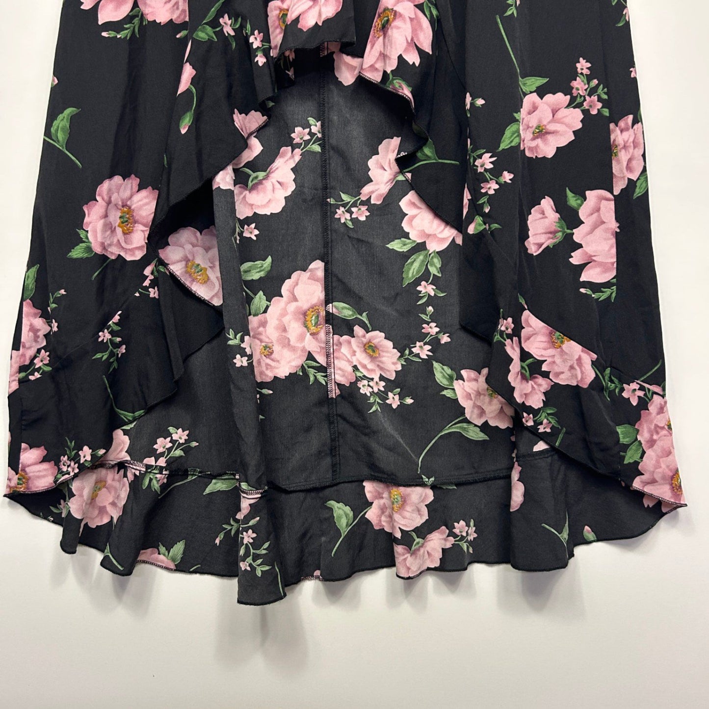 SHEIN Skirt Maxi Size XL 16 Black Pink Floral Hi Low Hem