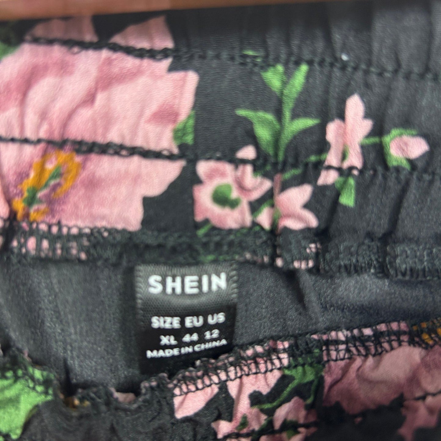 SHEIN Skirt Maxi Size XL 16 Black Pink Floral Hi Low Hem