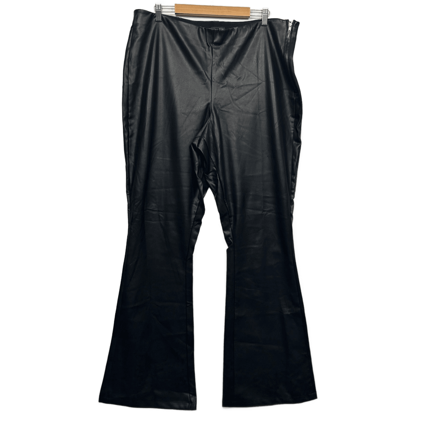 City Chic Black Faux Leather PVC Flared Pants Trousers Size 22