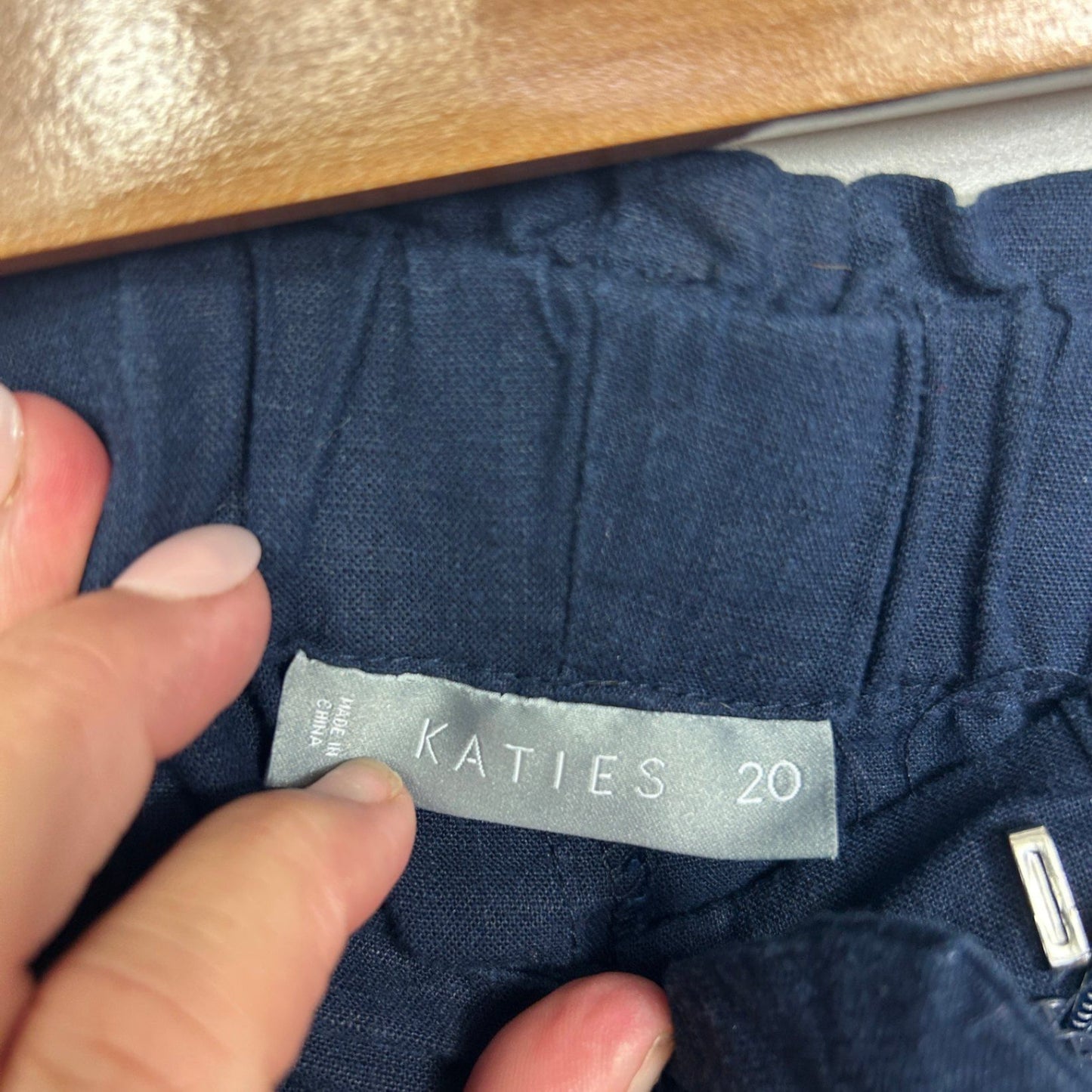 Katies Navy Blue Wide Leg Cropped Pants Size 20 Linen Viscose Blend Pockets