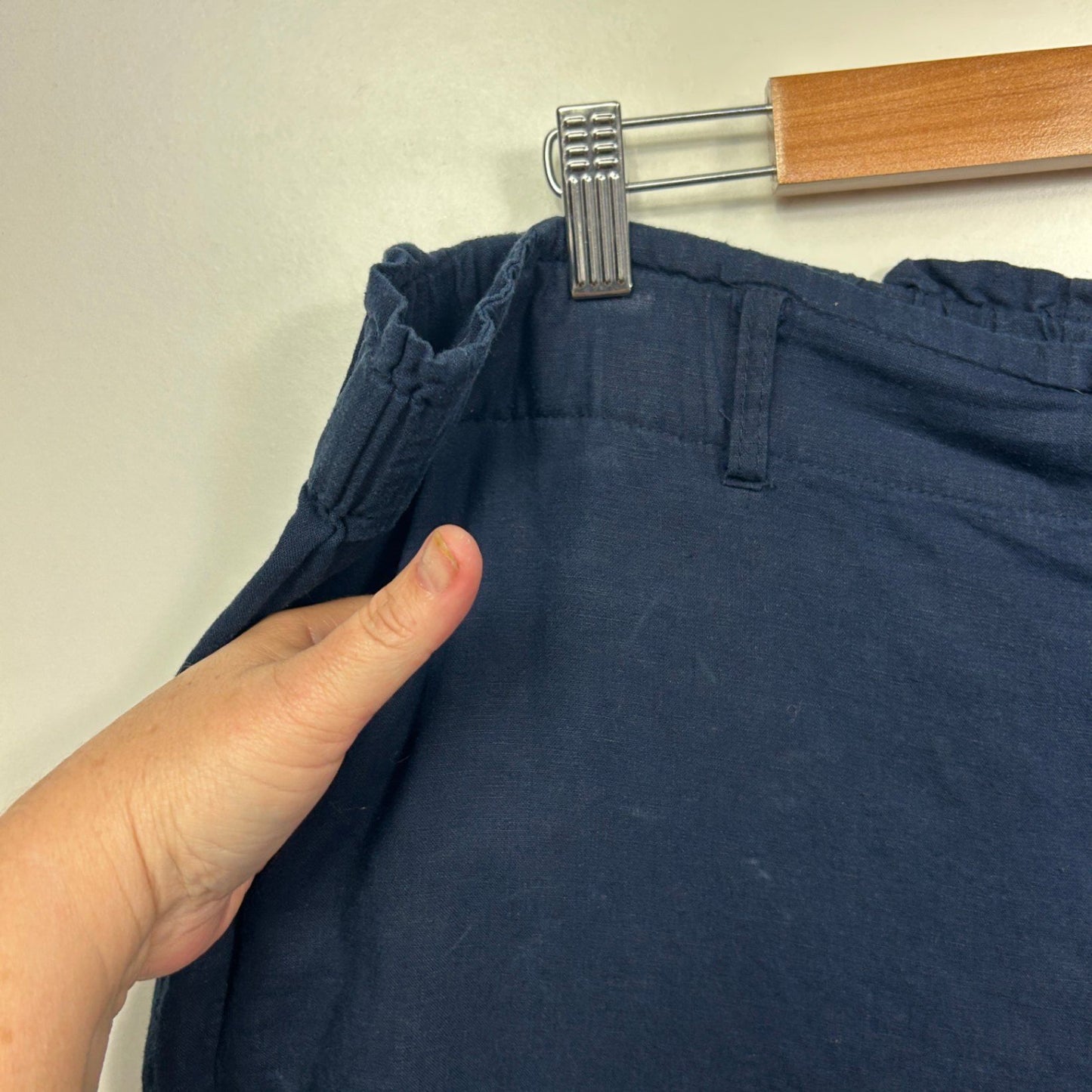 Katies Navy Blue Wide Leg Cropped Pants Size 20 Linen Viscose Blend Pockets