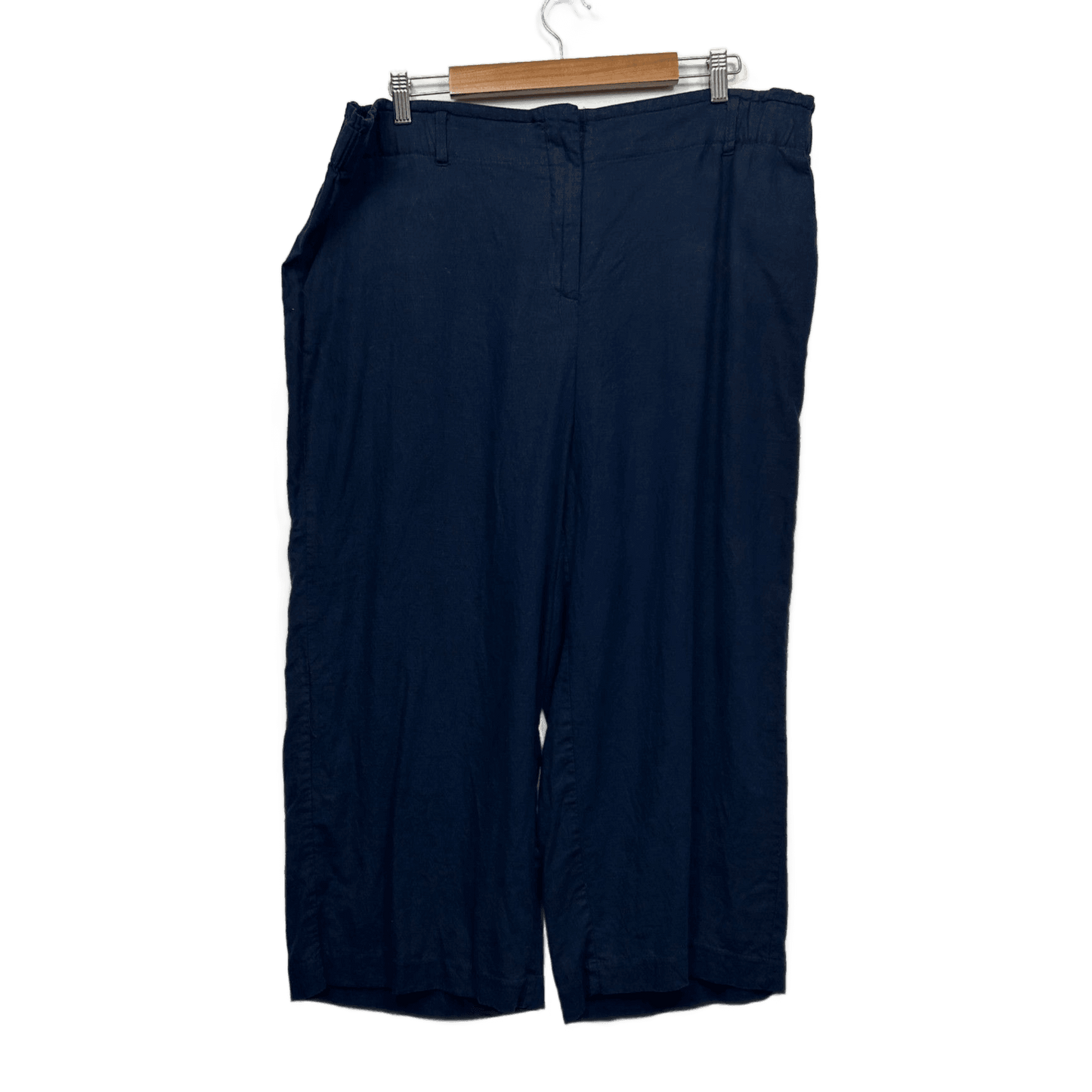 Katies Navy Blue Wide Leg Cropped Pants Size 20 Linen Viscose Blend Pockets