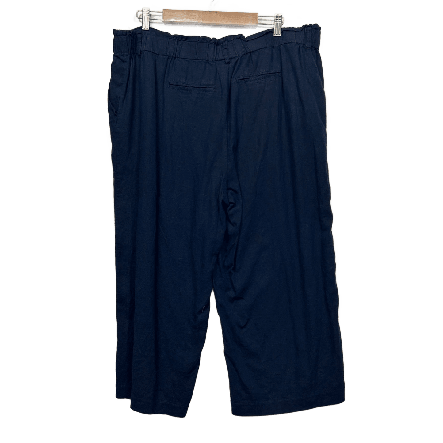 Katies Navy Blue Wide Leg Cropped Pants Size 20 Linen Viscose Blend Pockets