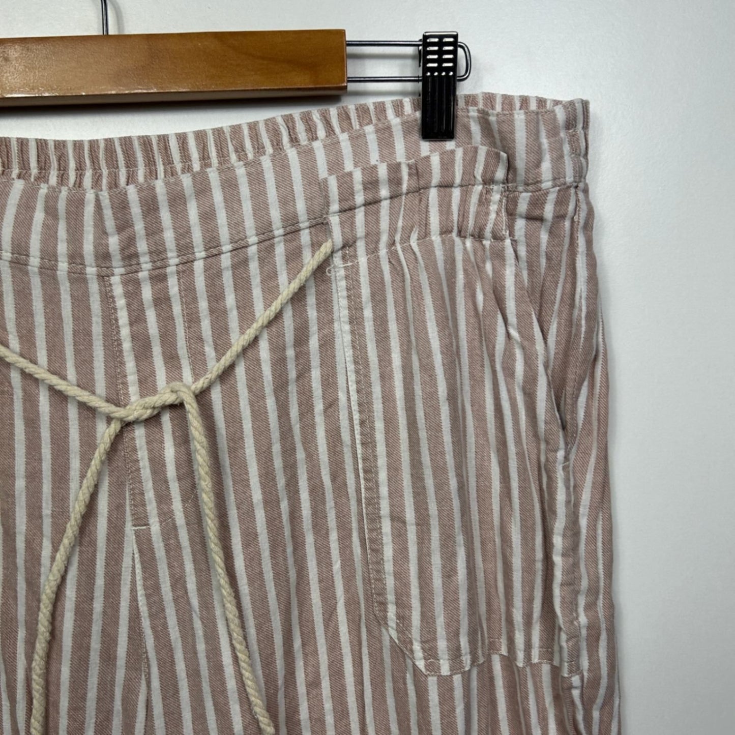 Rockmans Striped Linen Crop Pants Size 18 Pockets