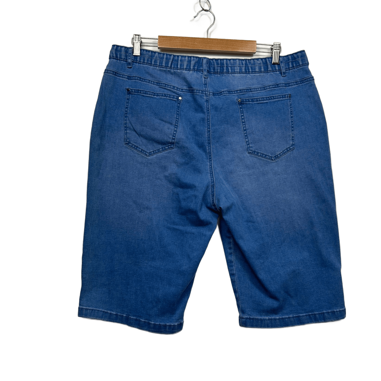 Rockmans Blue Embroidered Cotton Blend Shorts Size 20 Elastic Waist