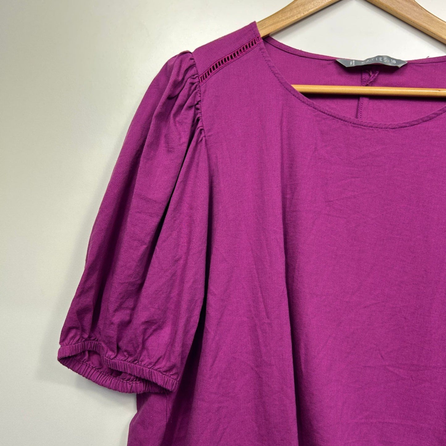 Katies Purple Linen Blend Short Sleeve Top Blouse Size 18
