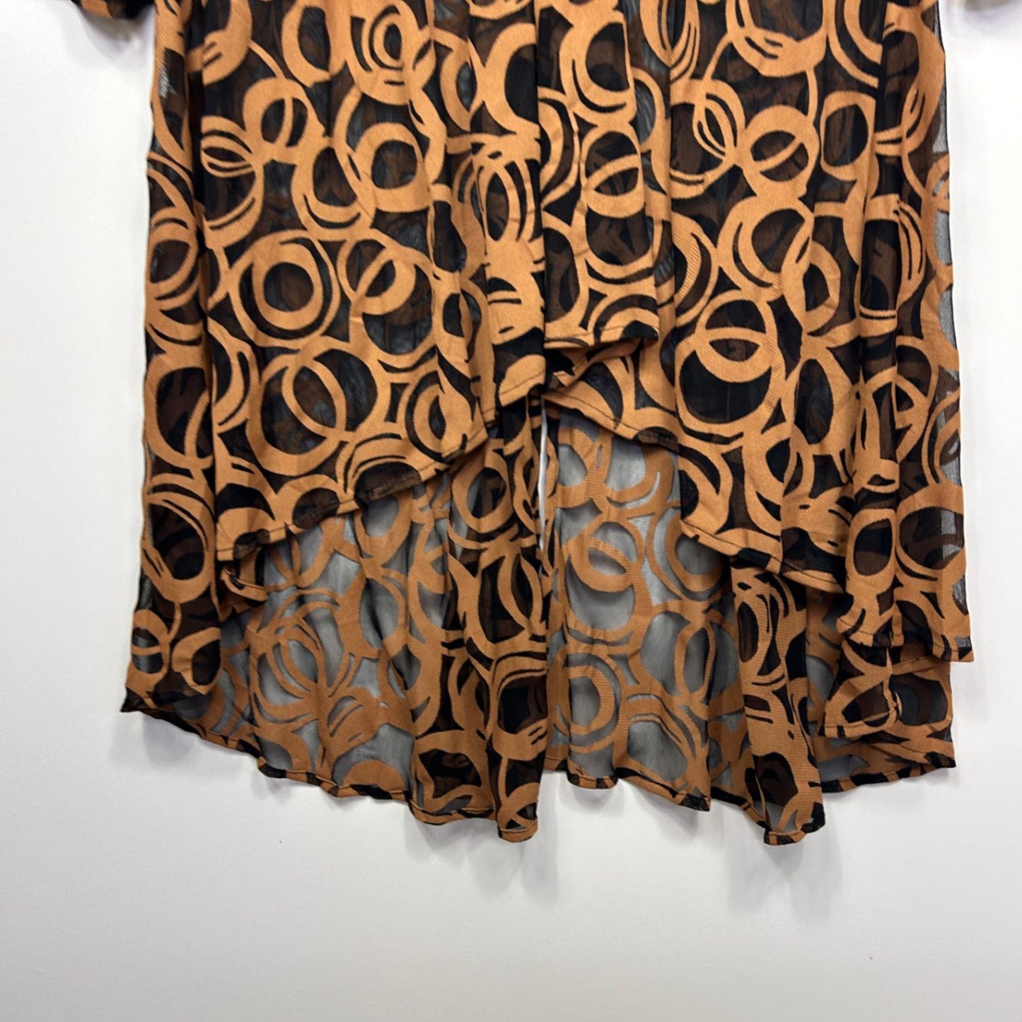 Taking Shape Top Layer Dress Size 20 Sheer Long Sleeve Brown Black Mesh Hi Low