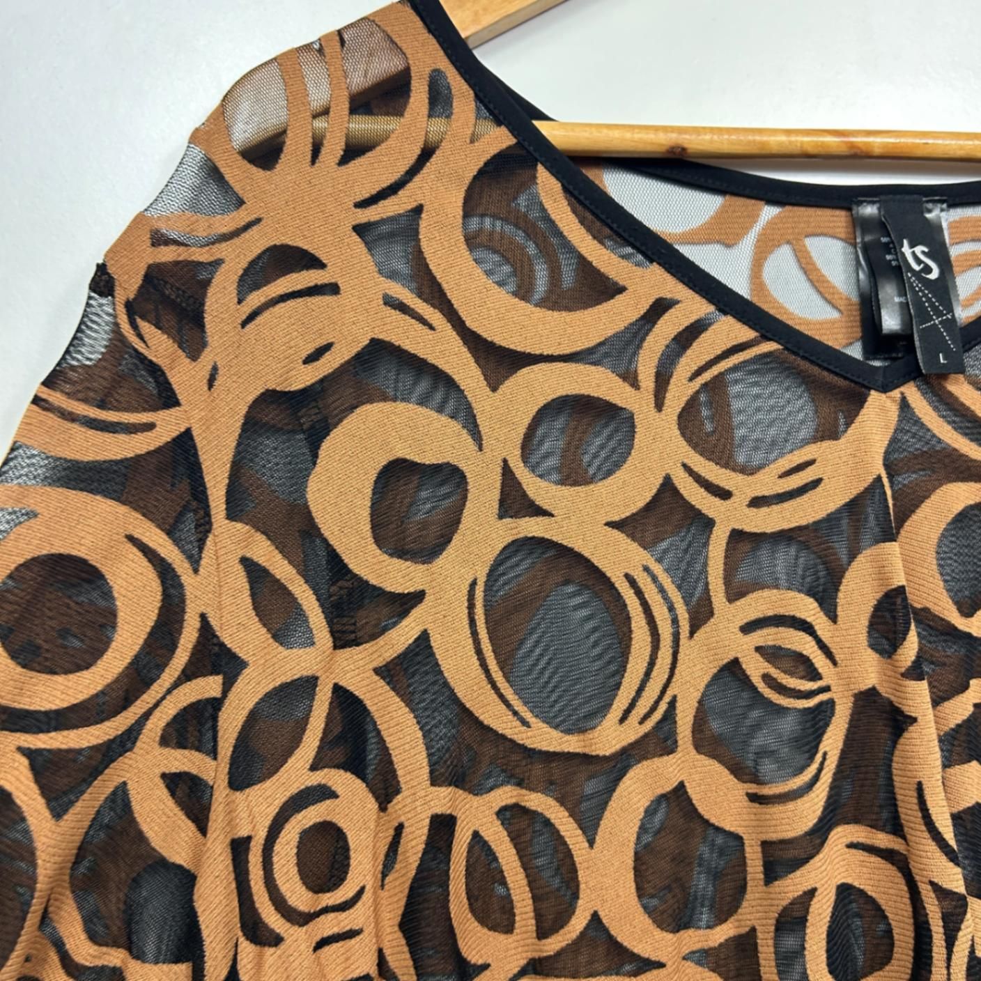 Taking Shape Top Layer Dress Size 20 Sheer Long Sleeve Brown Black Mesh Hi Low