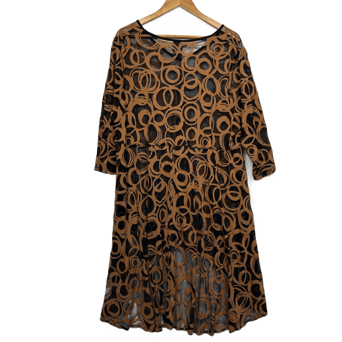 Taking Shape Top Layer Dress Size 20 Sheer Long Sleeve Brown Black Mesh Hi Low