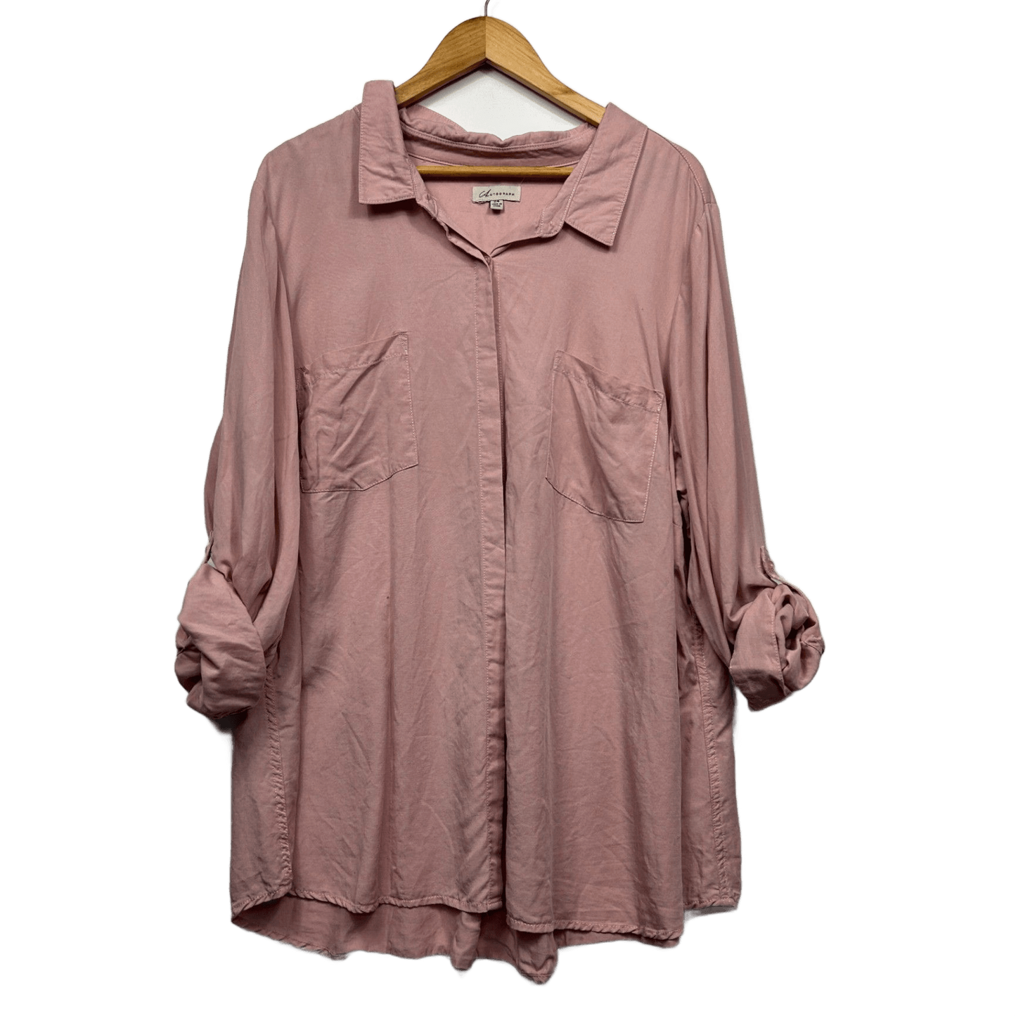 Autograph Pink Long Sleeve Button Up Shirt Blouse Lyocell Size 24