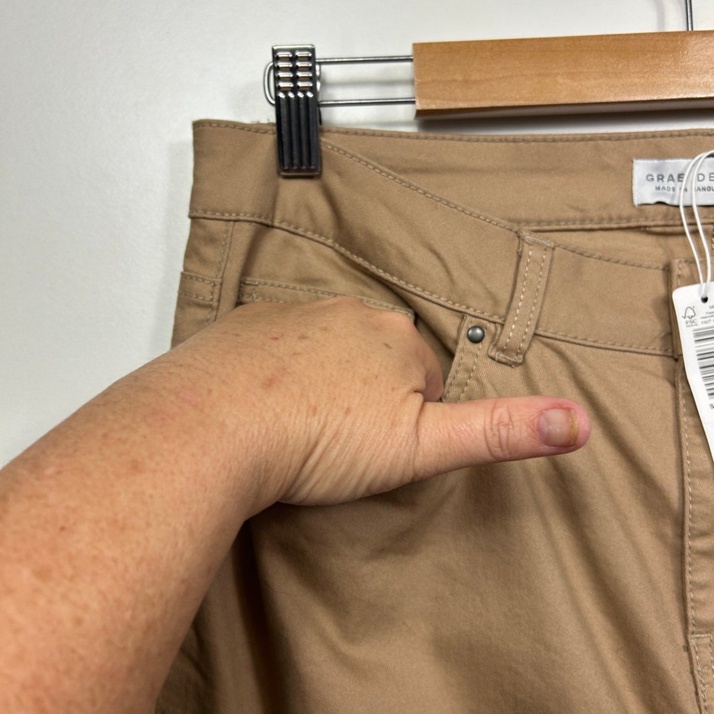 New Suzanne Grae Super Stretch Chino Jeans Pants Size 14 Tan Pockets