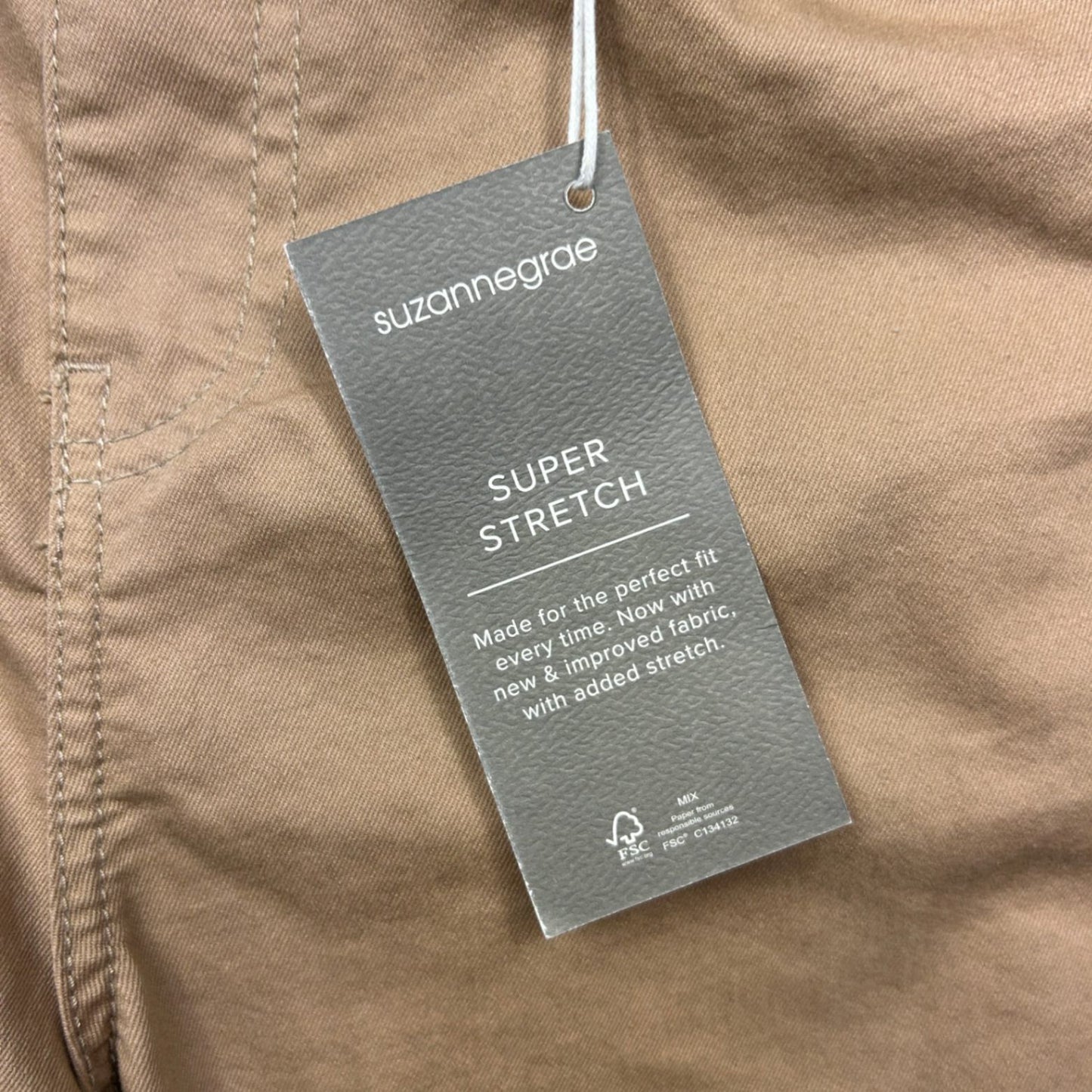 New Suzanne Grae Super Stretch Chino Jeans Pants Size 14 Tan Pockets