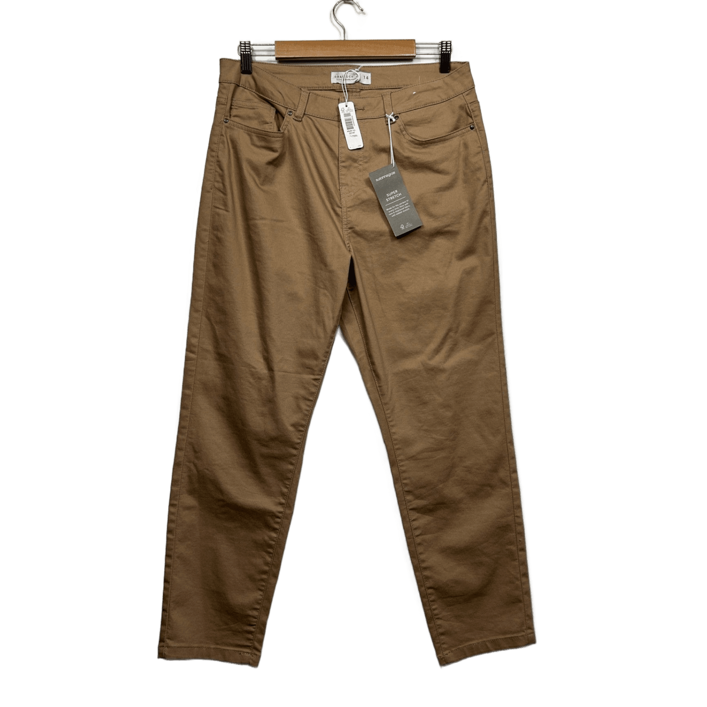 New Suzanne Grae Super Stretch Chino Jeans Pants Size 14 Tan Pockets