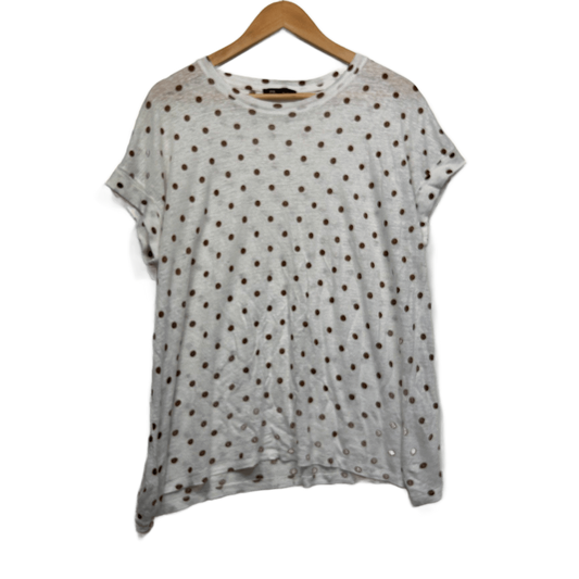 Piper Curve Linen Top Size 16 White Brown Polka Dots Short Sleeve
