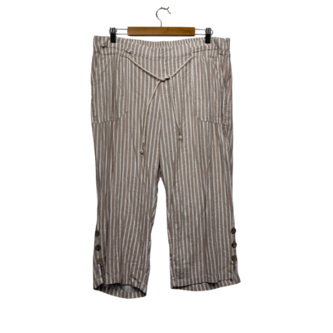 Rockmans Striped Linen Crop Pants Size 18 Pockets