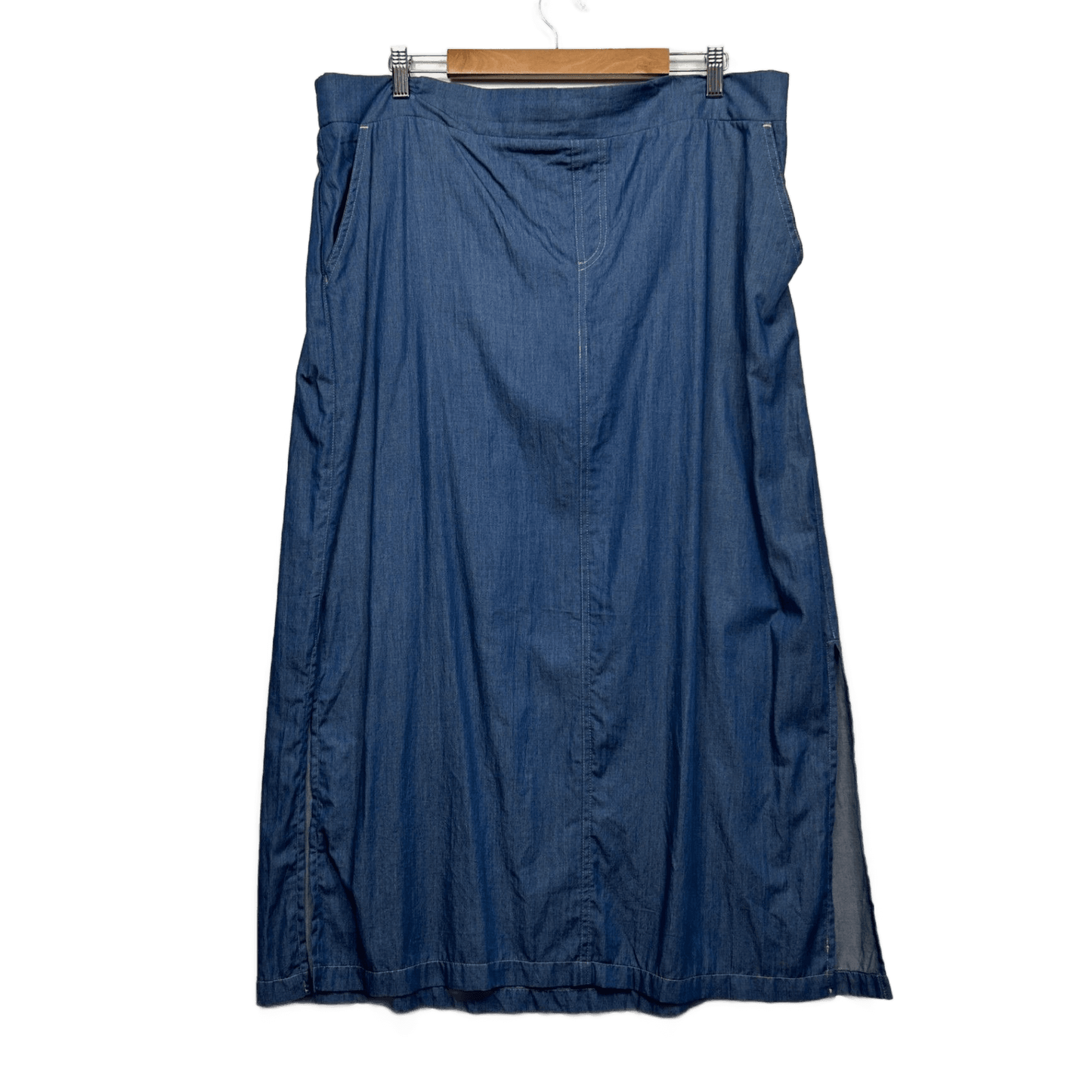 Autograph Chambray Maxi Skirt Size 16 Pockets Elastic Waist