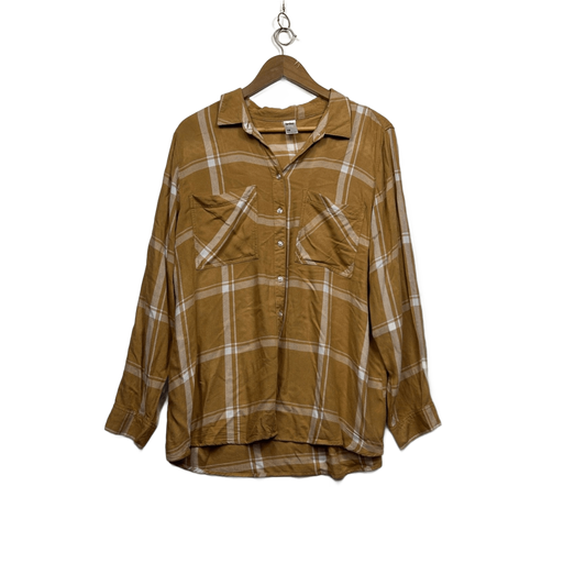 Anko Mustard Yellow Long Sleeve Collared Plaid Shirt Blouse Size 18