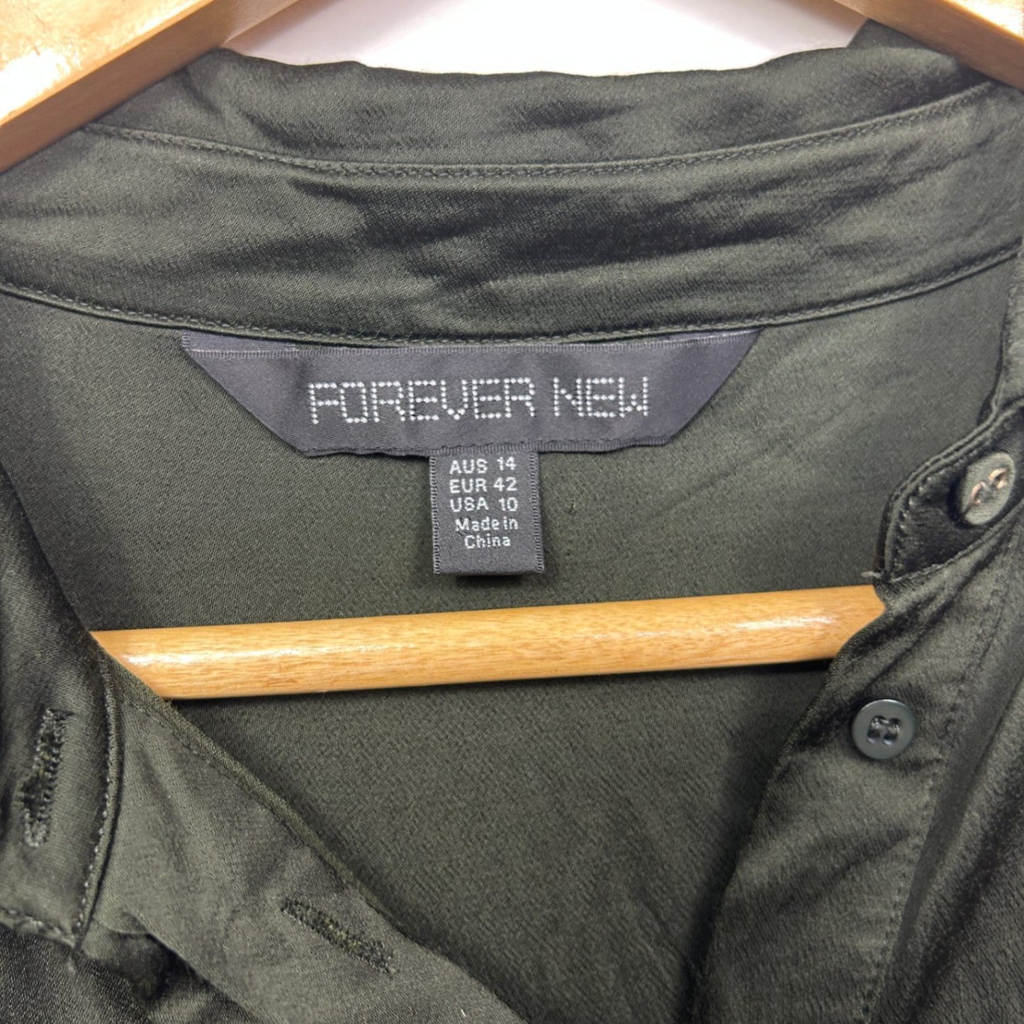 Forever New Olive Green Button Up Top Shirt Size 14 Viscose