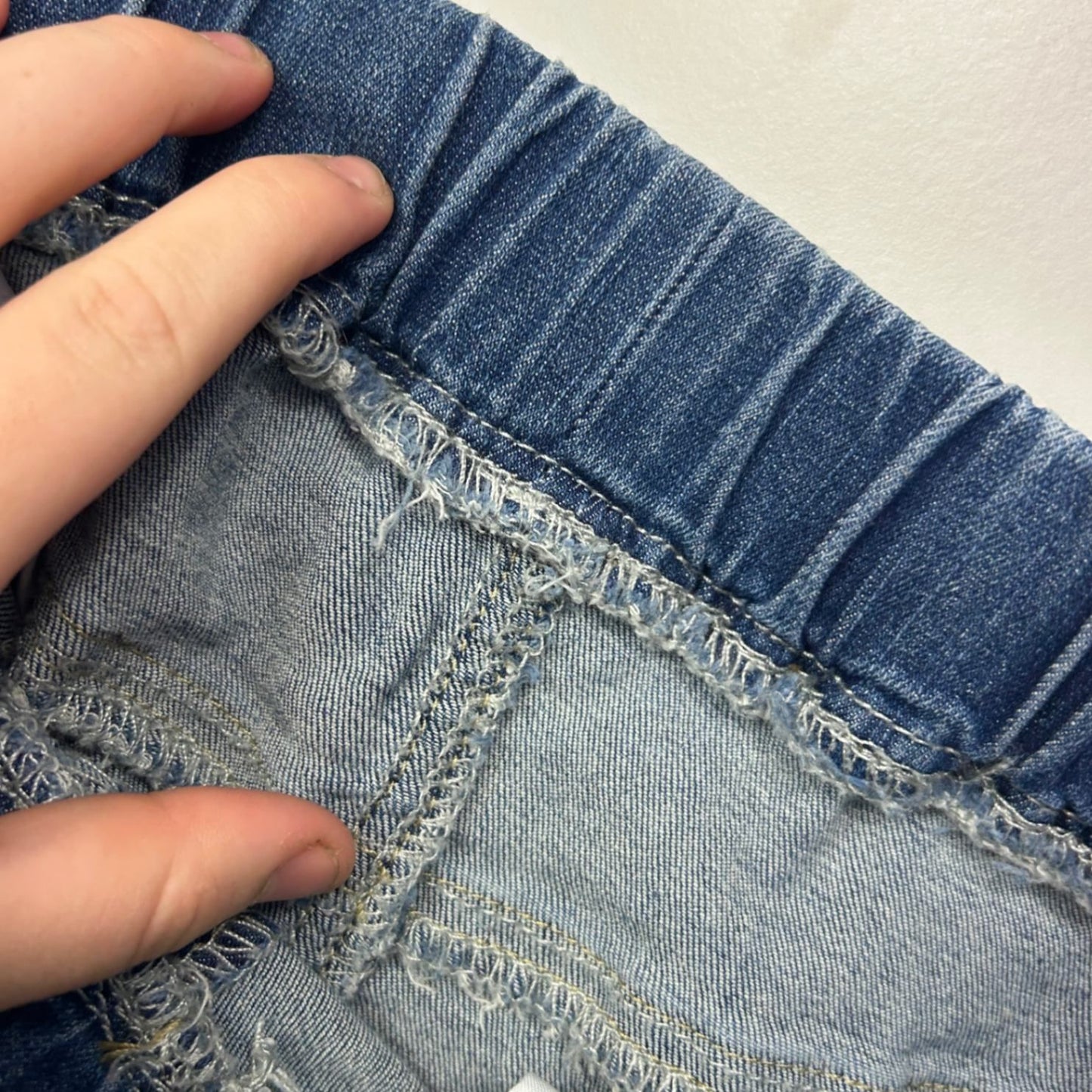 Emery Rose Blue Denim Skirt Size 16 Raw Hem Elastic Waist Short Length
