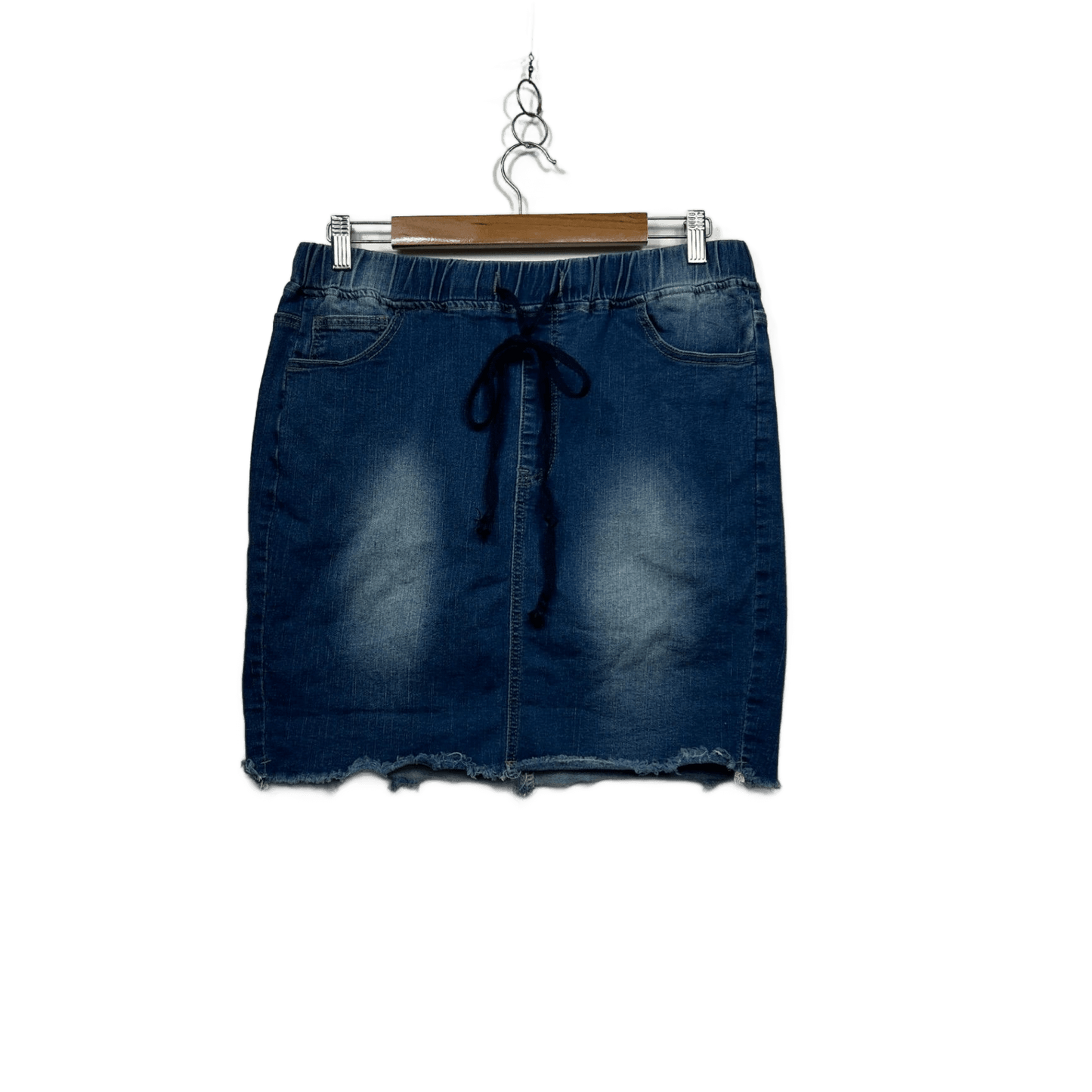 Emery Rose Blue Denim Skirt Size 16 Raw Hem Elastic Waist Short Length