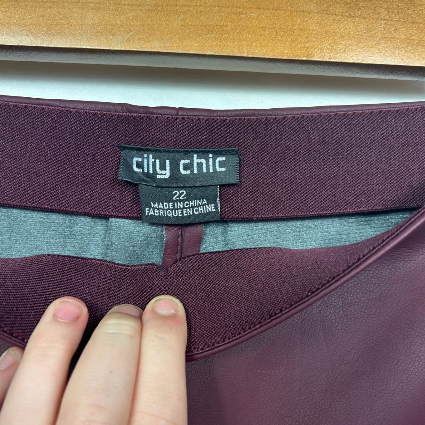 City Chic Faux Leather PVC Flared Pants Trousers Size 22 Burgundy