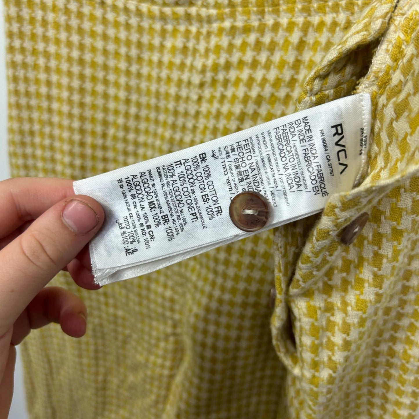 RVCA Mustard White Houndstooth Check Pinafore Boho Jumpsuit Overalls Pockets 14