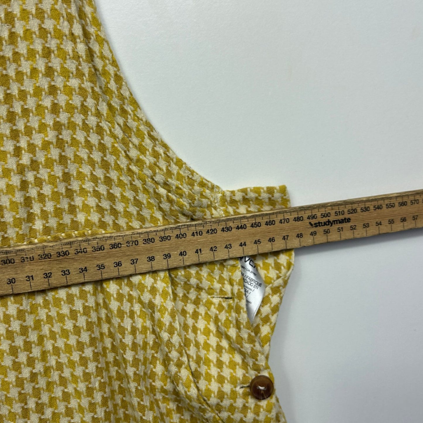 RVCA Mustard White Houndstooth Check Pinafore Boho Jumpsuit Overalls Pockets 14