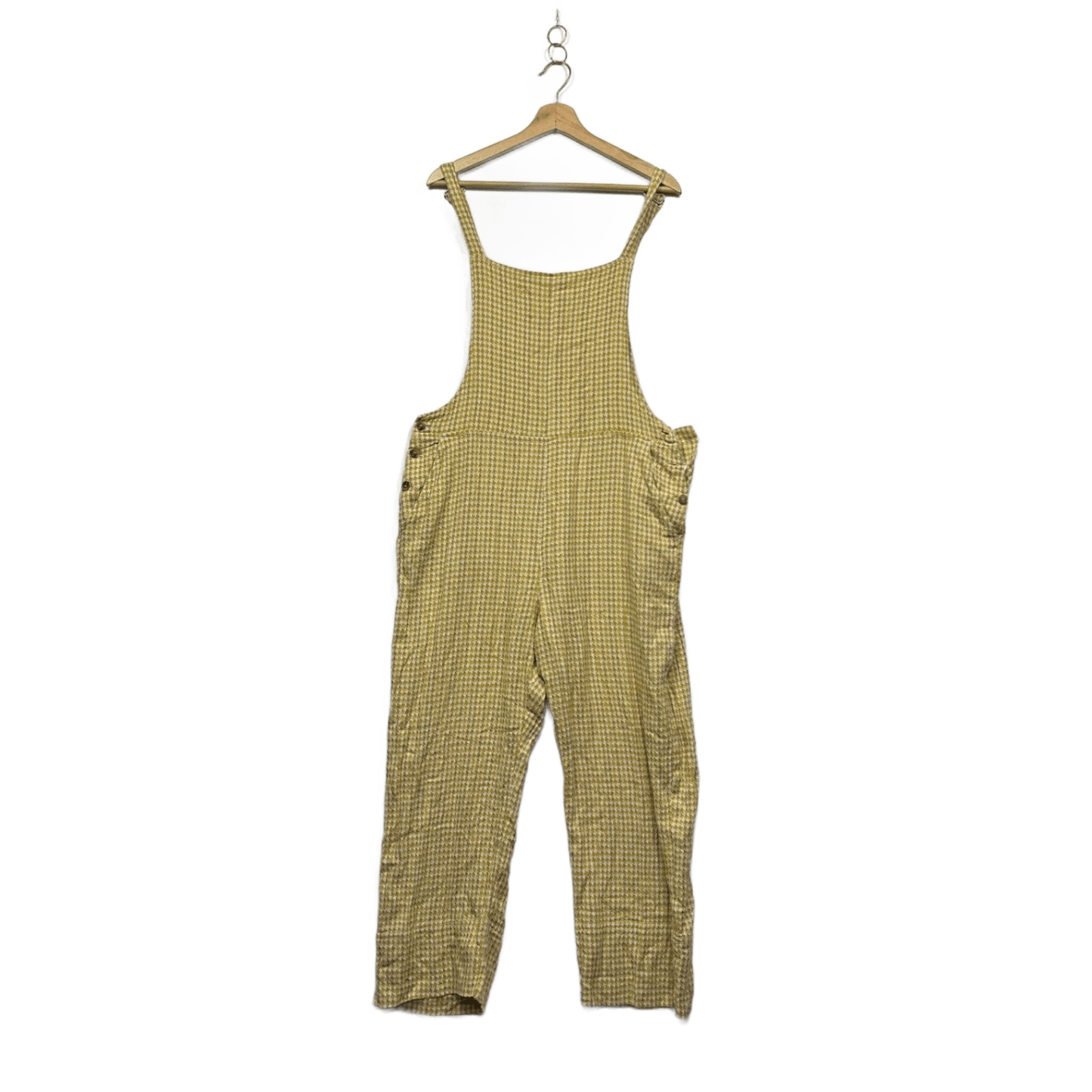 RVCA Mustard White Houndstooth Check Pinafore Boho Jumpsuit Overalls Pockets 14