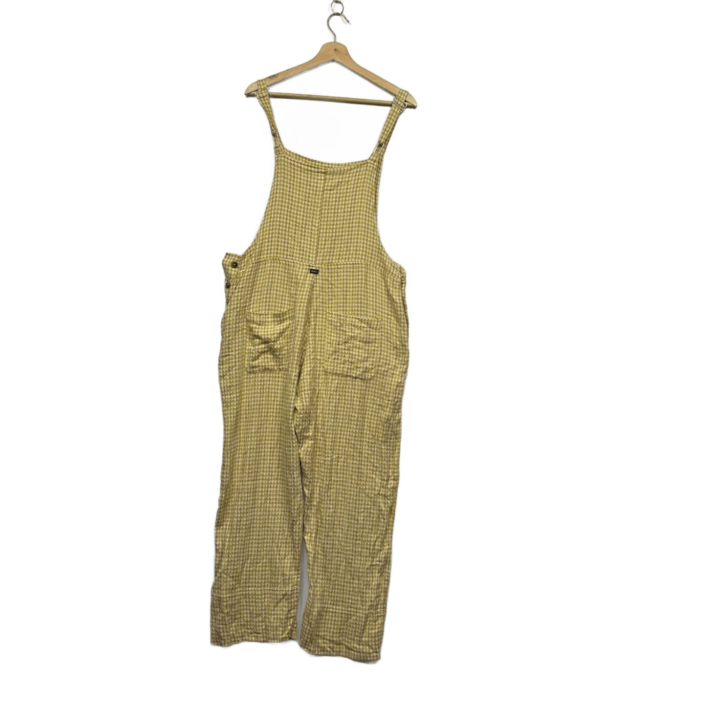 RVCA Mustard White Houndstooth Check Pinafore Boho Jumpsuit Overalls Pockets 14
