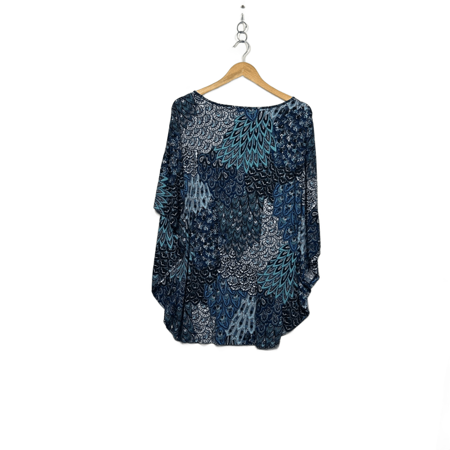 Nina Leonard Top Size XL Short Batwing Sleeve Multicoloured Blue