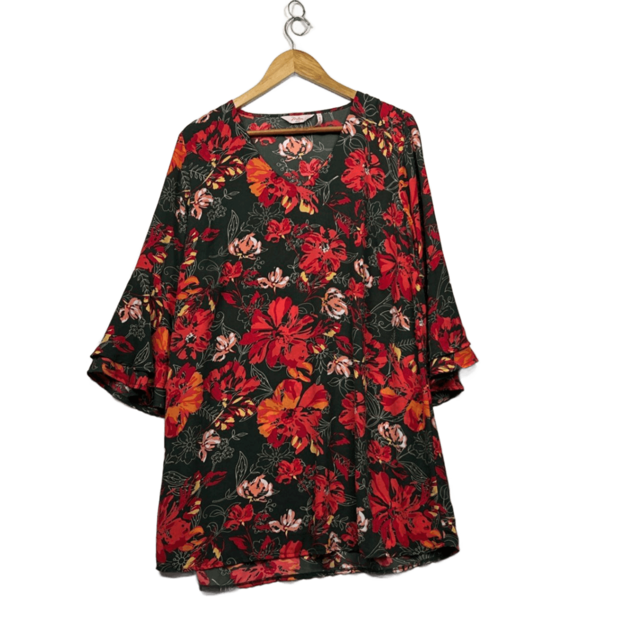 Millers Floral Bell Sleeve Tunic Top Size 18 Multicoloured