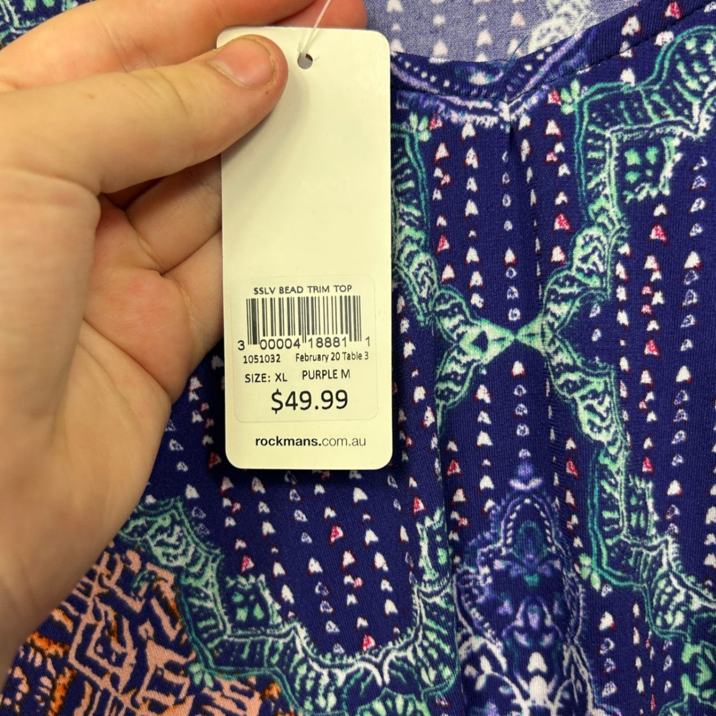 New Rockmans Purple Beaded Trim Top Size 16 XL Short Sleeve