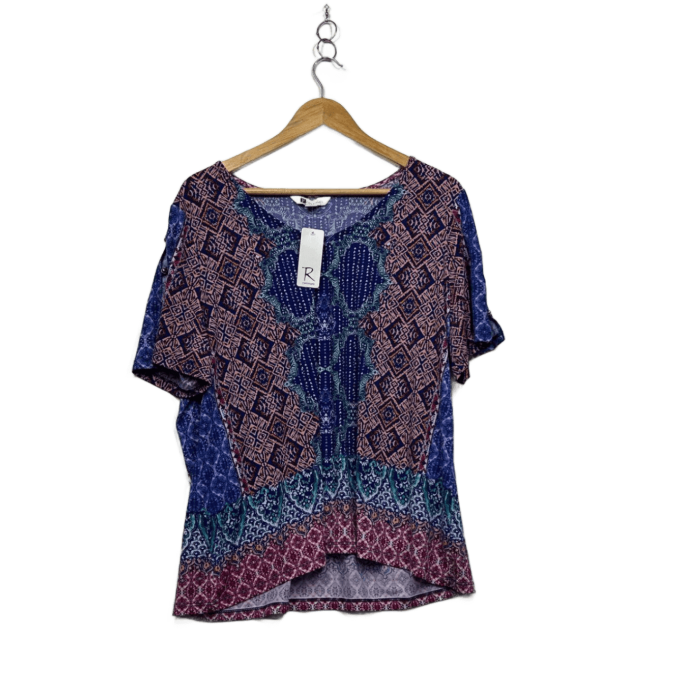 New Rockmans Purple Beaded Trim Top Size 16 XL Short Sleeve
