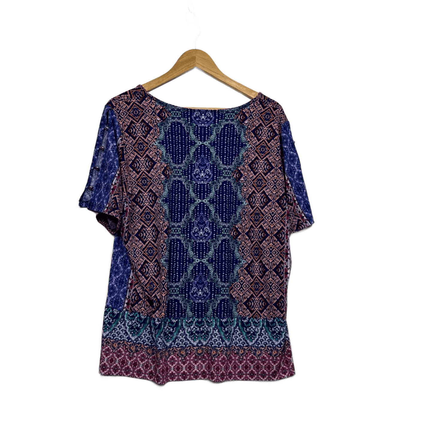 New Rockmans Purple Beaded Trim Top Size 16 XL Short Sleeve