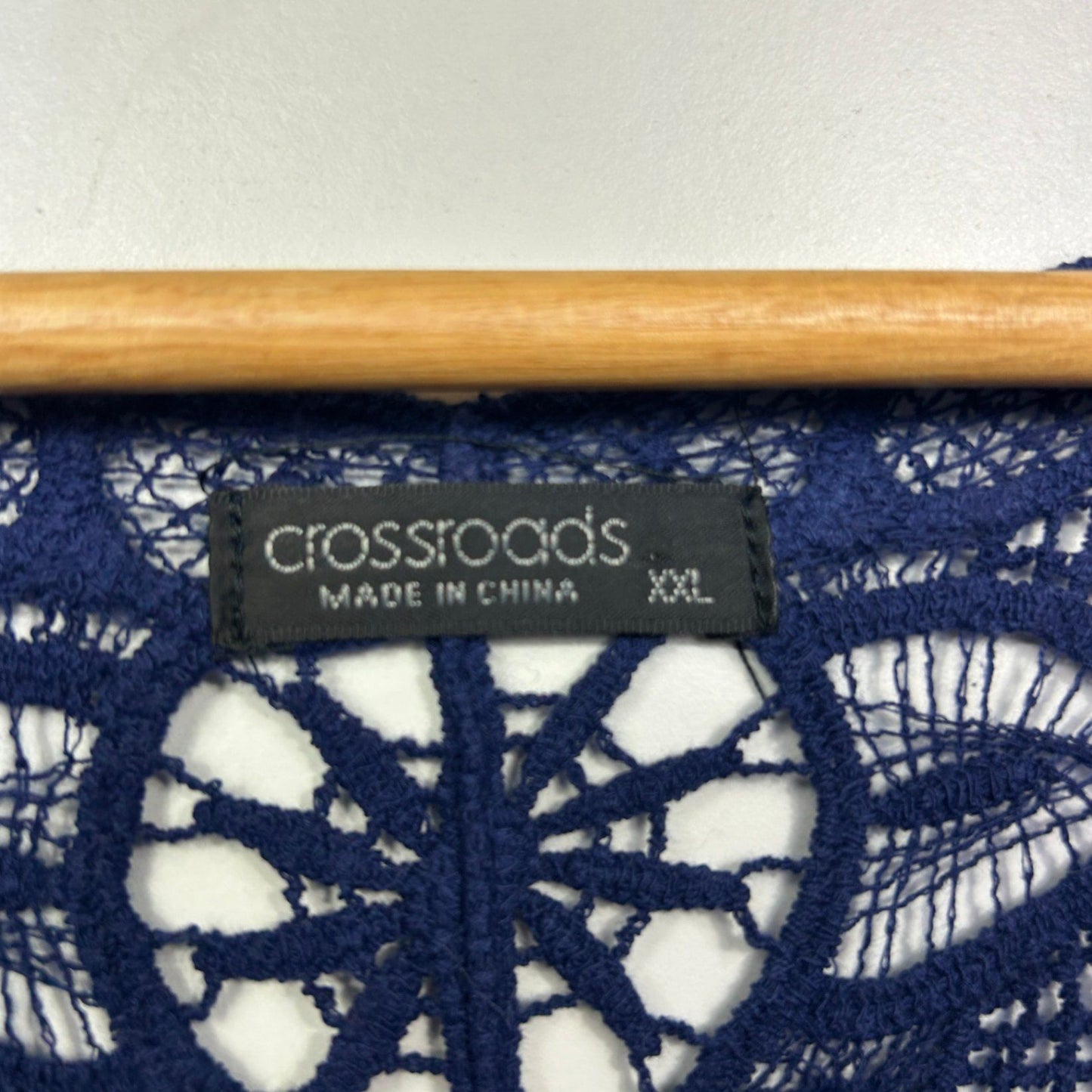 Crossroads Navy Blue Cotton Sleeveless Crochet Bohemian Vest Size 16 18