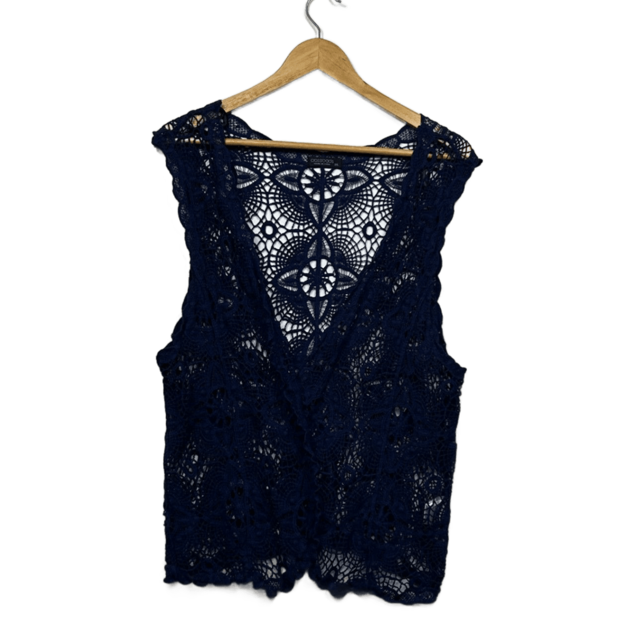 Crossroads Navy Blue Cotton Sleeveless Crochet Bohemian Vest Size 16 18