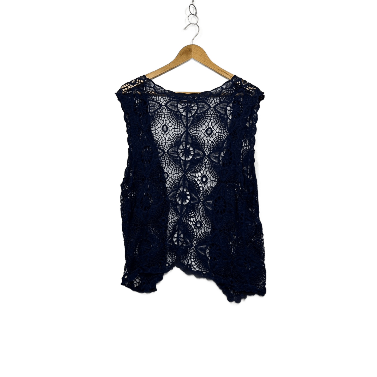 Crossroads Navy Blue Cotton Sleeveless Crochet Bohemian Vest Size 16 18