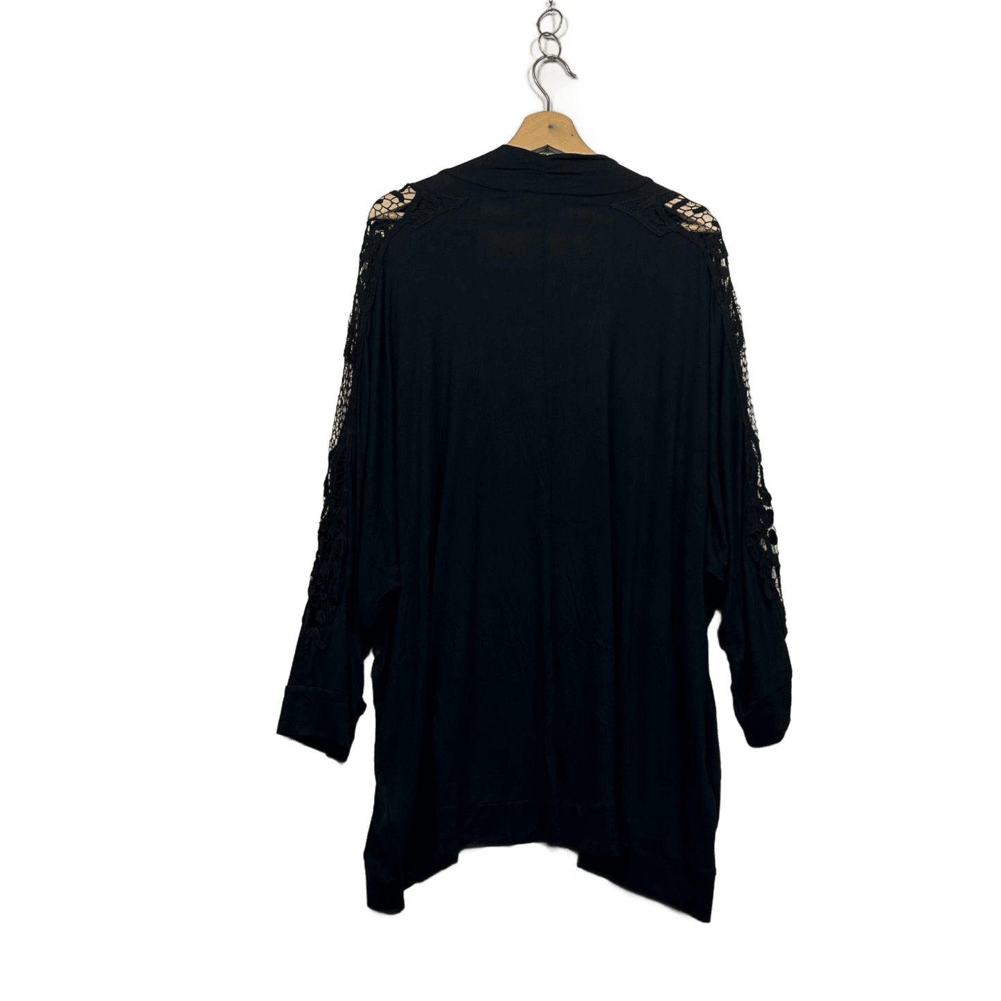 Autograph Black Open Front Kimono Duster Jacket Cover Up Size 22 Crochet Trim