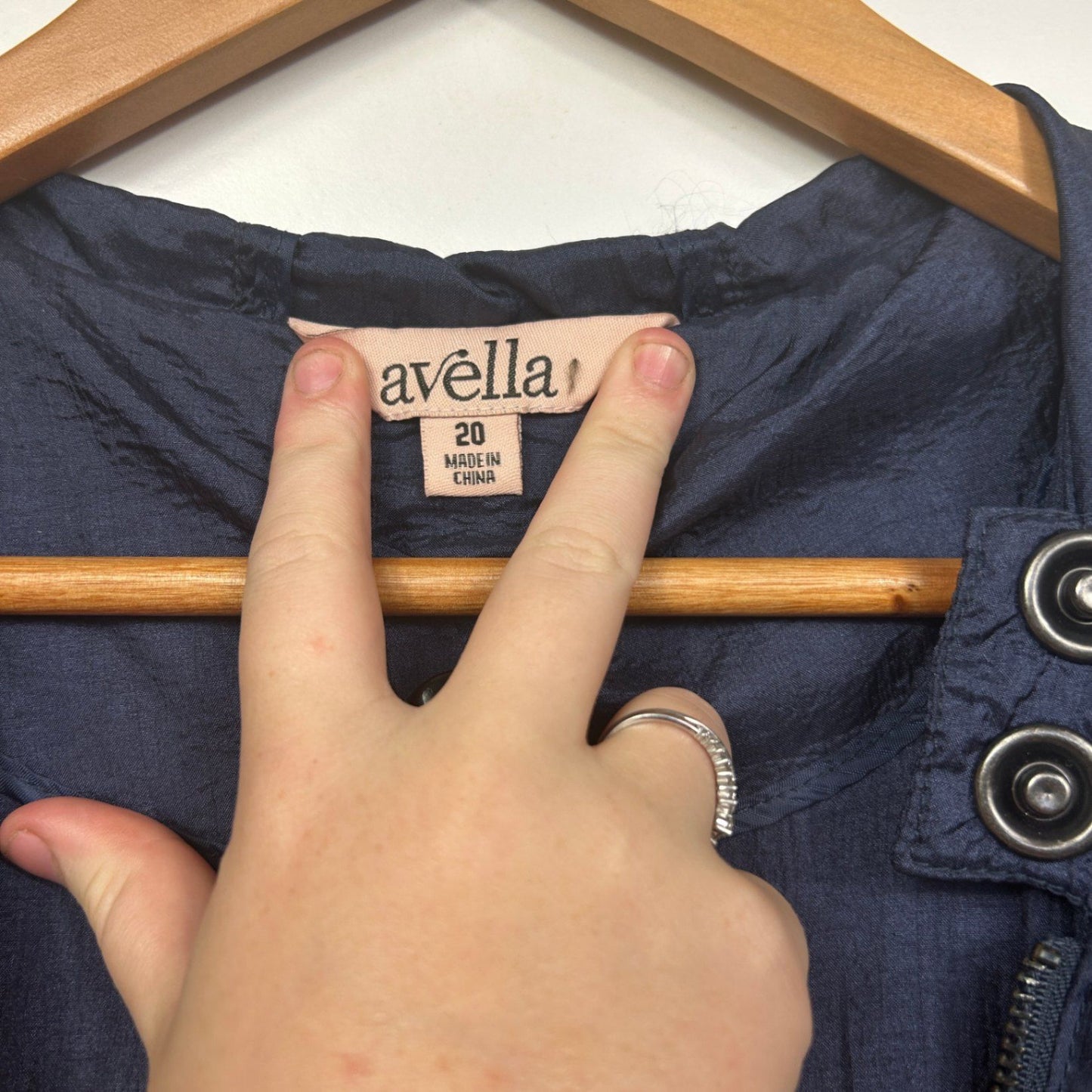 Avella Navy Hooded Drawstring Waist Parka Jacket Windbreaker Size 20