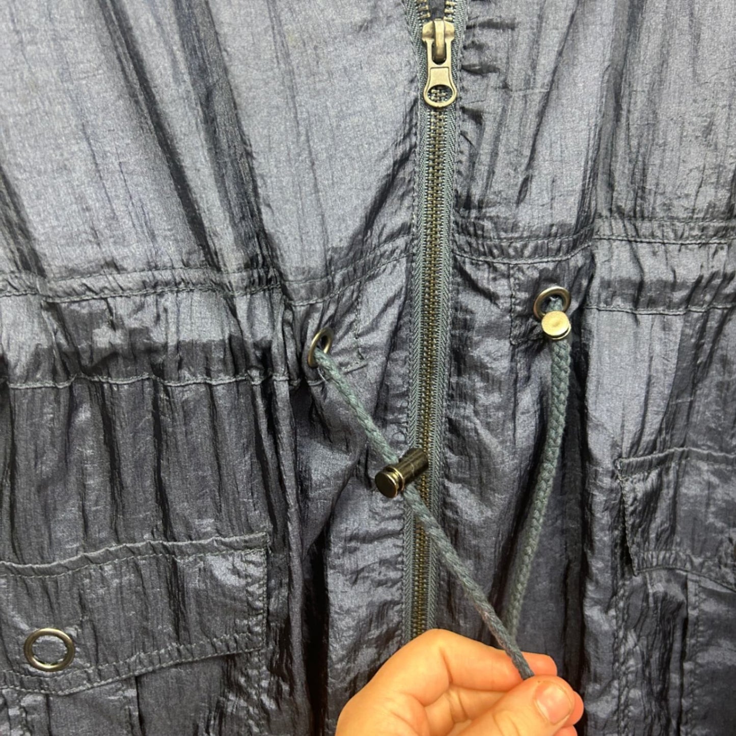 Avella Navy Hooded Drawstring Waist Parka Jacket Windbreaker Size 20